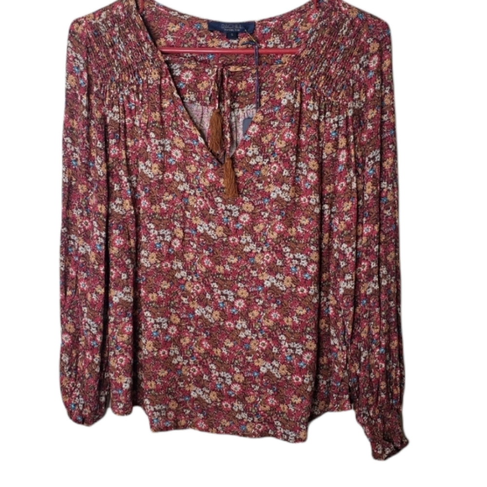 RACHEL Rachel Roy boho red floral long sleeve crop blouse size small